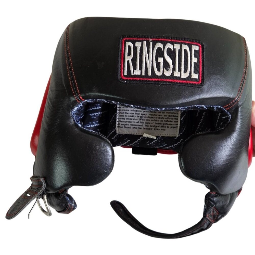 Ringside Boxing Headgear Black & Red Leather Adjustable Fit Sparring Gear Size L